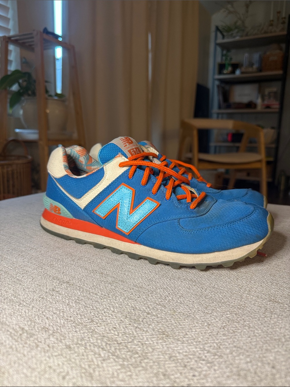 New Balance 574 Retro Sneakers Blue Orange Teal - Mens 10